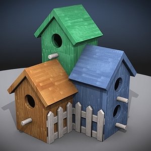 3d model of wood birdhouse