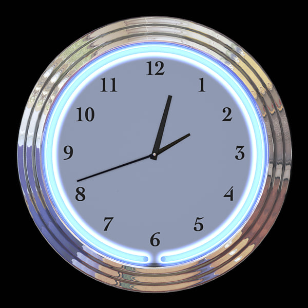 Neon Clock 3d Model Neon Clock 3d Model, Neon Lighted Wall Clocks