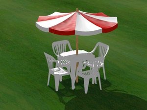 plastic table chairs sunshade 3d model