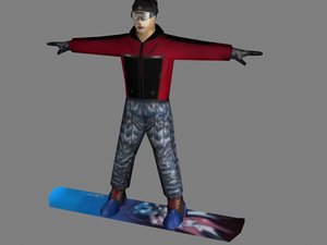 snowboarder rigged including animation 3d max