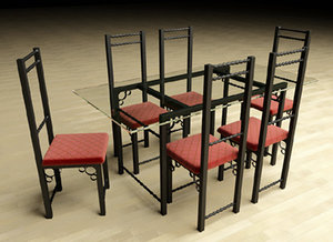 3d model dining table chairs wrought iron