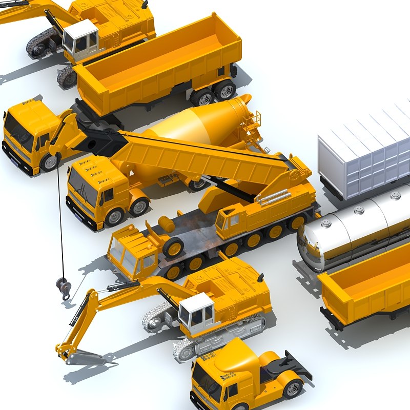 3d construction vehicles pack model