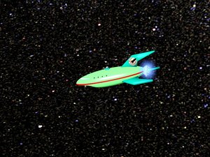 3d green space ship comical