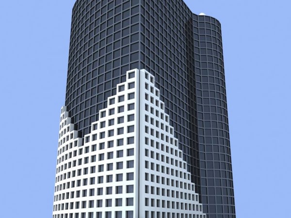 3ds max unique building 5 skyscrapers