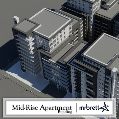 Picture of mid-rise luxury apartment building 3d dxf