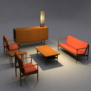 danish modern livingroom set 3d model