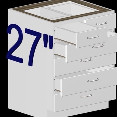728 27 27 Inch 6 Drawer Kitchen Cabinet Base In Plain White