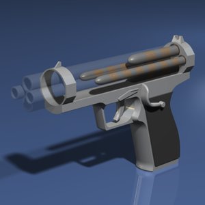 3d model experimental pistol stacked projectile