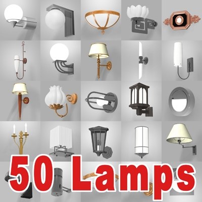 50 Wall Lamps 3d Model, Wall Light Fixture