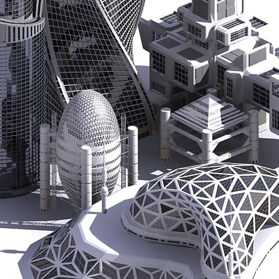 free 3d printed model futuristic buildings
