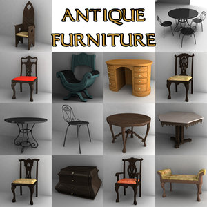 3d antique furniture chairs tables model