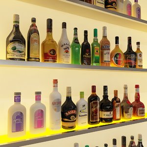 20 liqueur bottles liquor 3d model