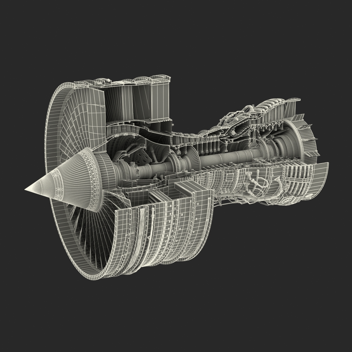 涡轮风扇飞机发动机分段3d模型