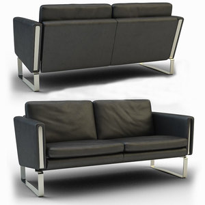3d model black leather sofa twin