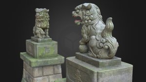 3D model komainu 2 guardian lions