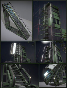 3D sci-fi ladders stairs floor model