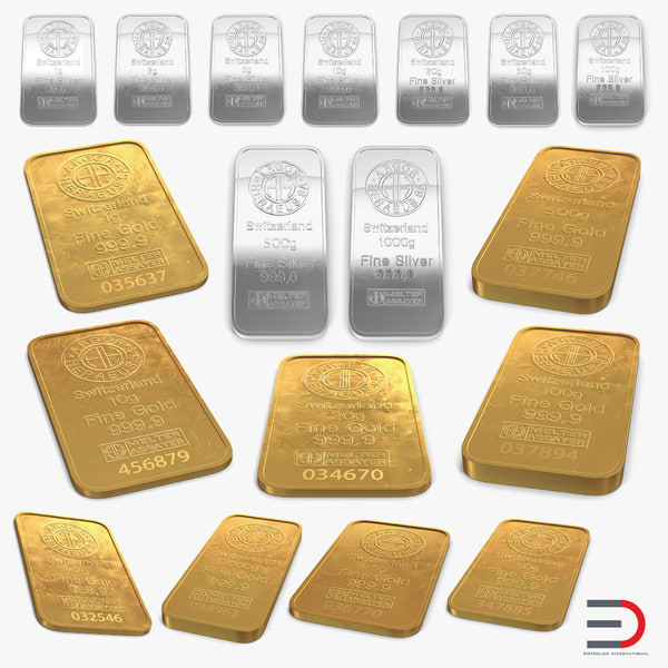 gold silver bars 3D