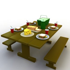 3D model cartoon picnic table
