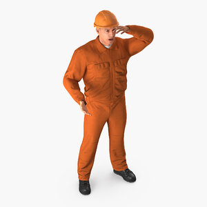 3D builder wearing orange coveralls