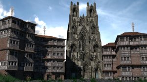 3D victorian neo-gothic facade gothic