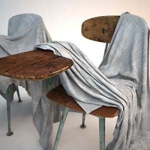 school chair covered sheet 3D model