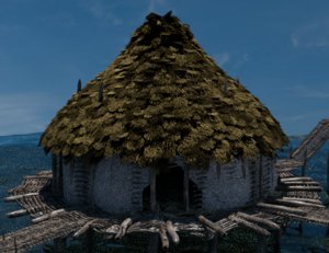 3D prehistoric house building roofs