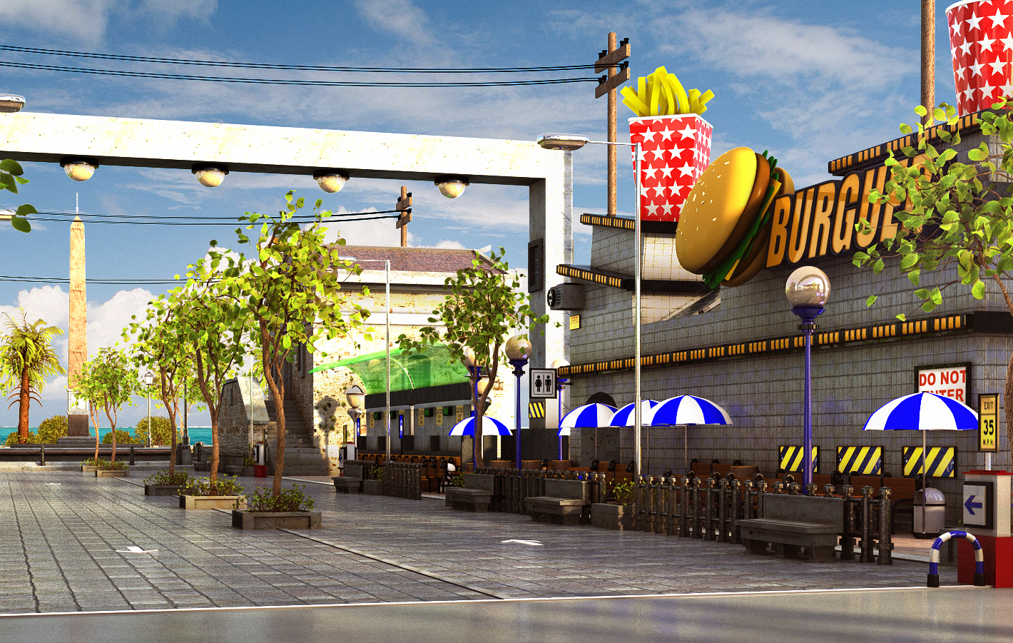 pedestrian street cartoon 3d