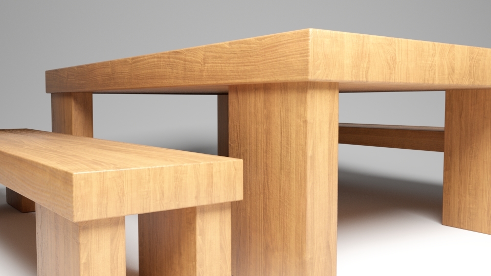 与长凳的木桌3d模型