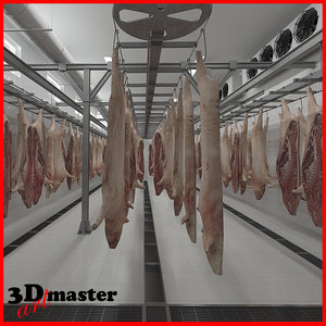 3D slaughter house hanging pork model