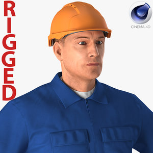 3D construction worker wearing blue