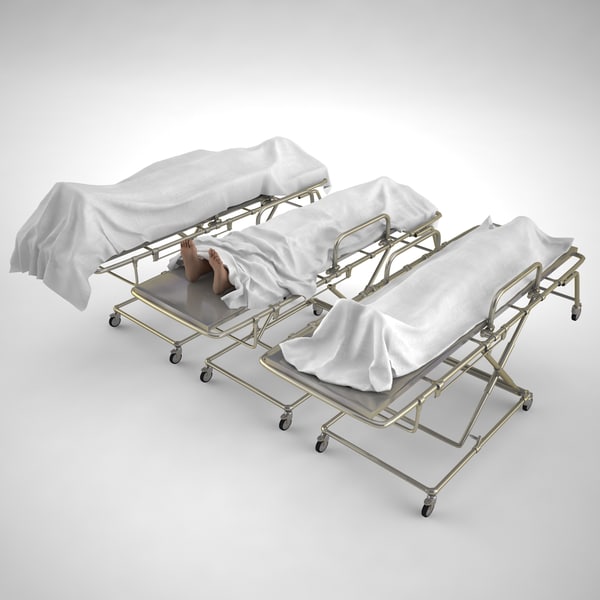 dead body covered with a sheet on a stretcher