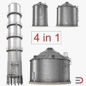 3D model grain storage bins