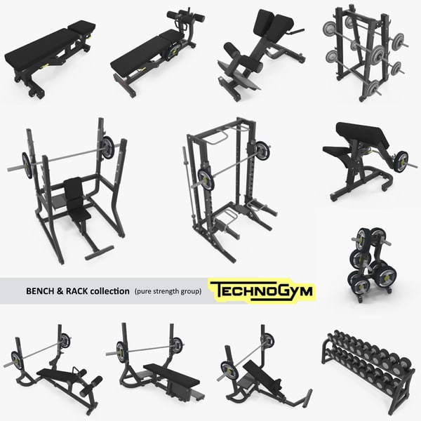 3D bench rack barbell gym