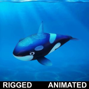 cartoon whale rigged fish 3D
