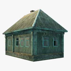 3D single abandoned wooden house model