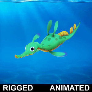 cartoon hippocampus rigged fish 3D