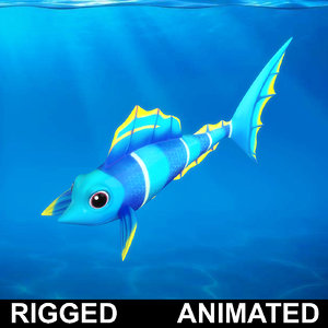 3D cartoon rigged fish animation model