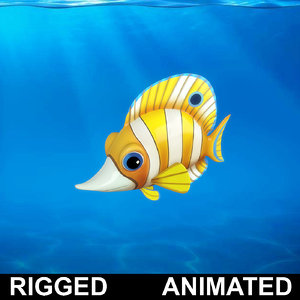 cartoon rigged fish animation model