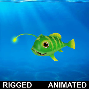 cartoon lantern fish rigged 3D model