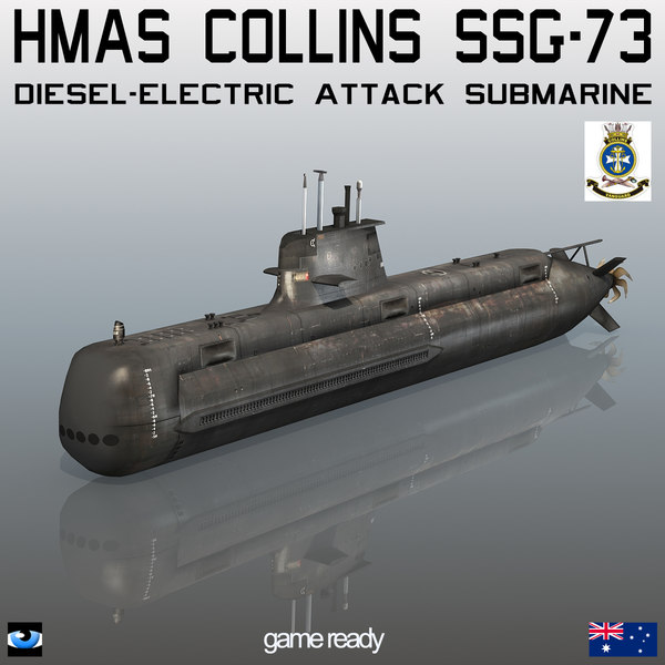 Hmasコリンズ Ssg 73 ディーゼル電気攻撃潜水艦3dモデル Turbosquid