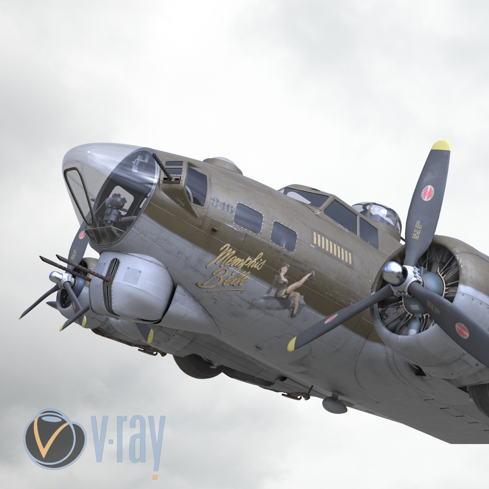 3d B 17 Flying Fortress Bomber V Ray Materialien