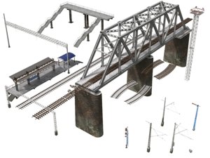 Мир 3 железнодорожного. ЖД АССЕТ 3д модель. 3d модель железнодорожного моста. ЖД станция 3д модель. 3 D модель вокзала.