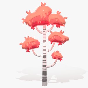 red cartoon birch tree 3D model