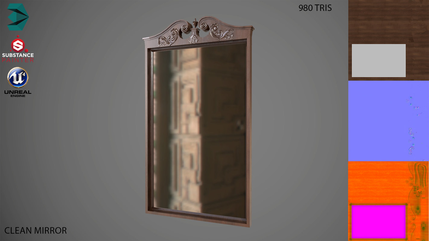 Low Poly Big Wooden Mirror Pbr