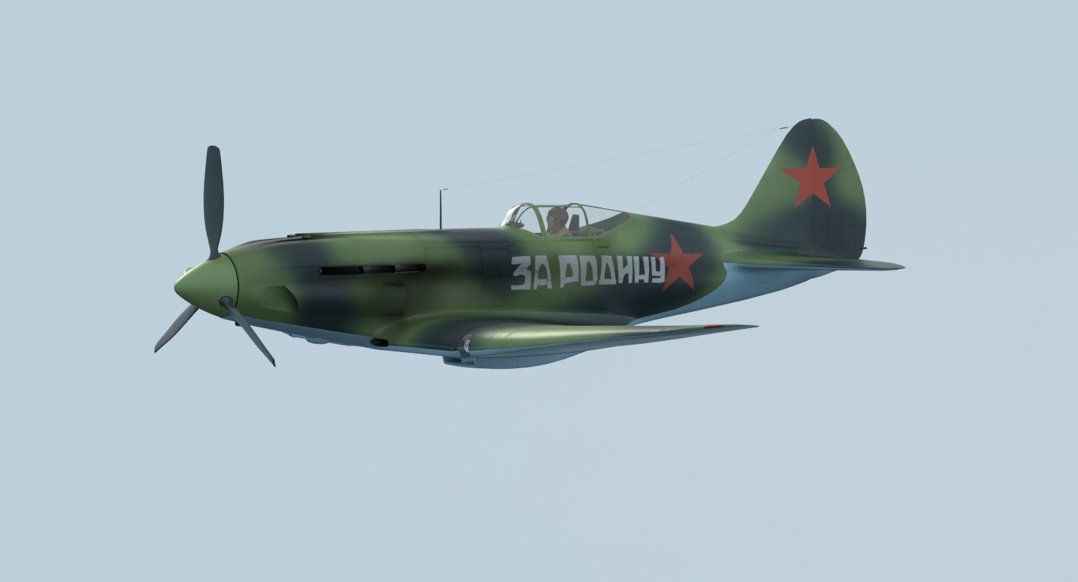 苏联战斗机和拦截器mig-3第二次世界大战 - 与飞行员3d模型