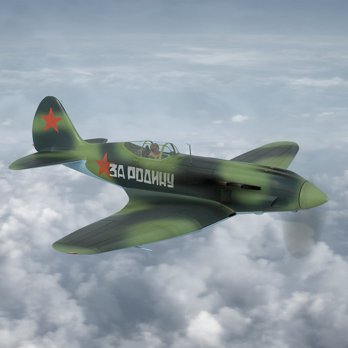 苏联战斗机和拦截器mig-3第二次世界大战 - 与飞行员3d模型