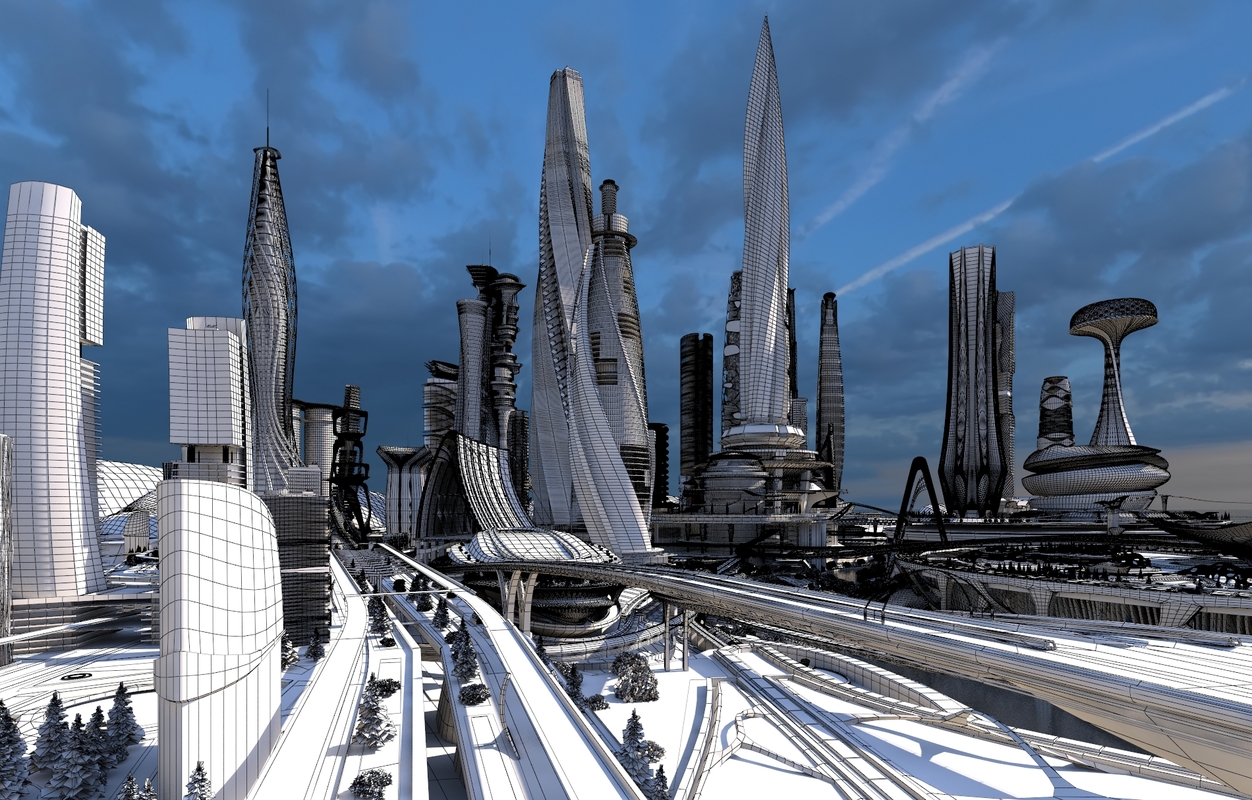 3D central business district city architecture