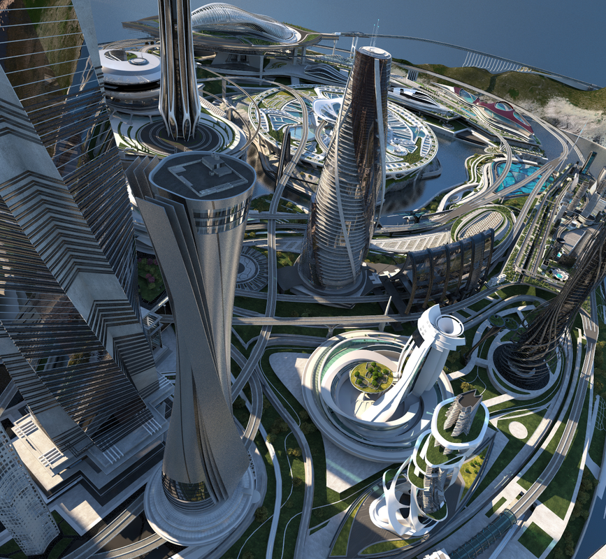 3D central business district city architecture