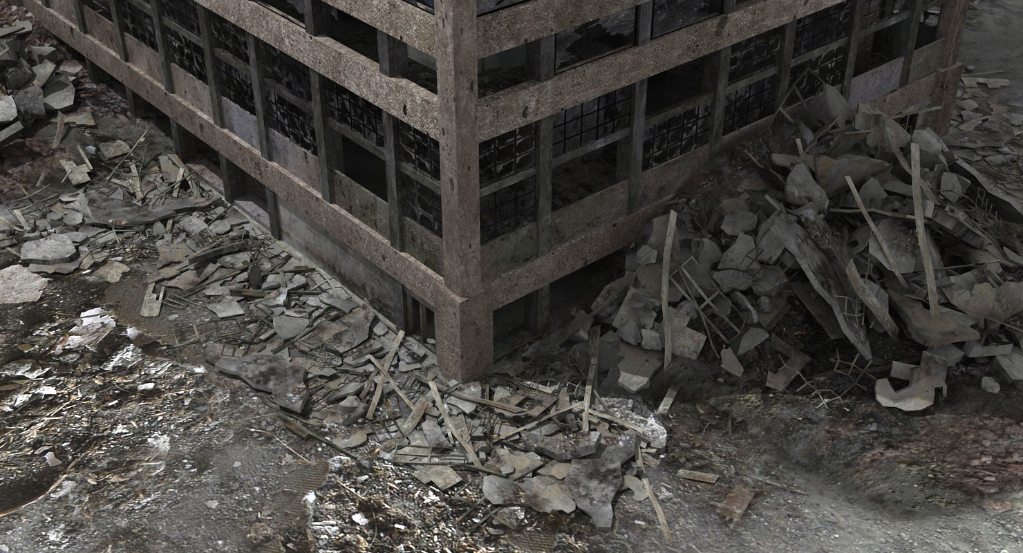 废墟被毁坏的被遗弃的建筑物设置2集合3d模型