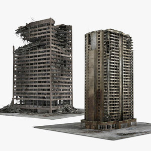 3D destroyed buildings 2 ruined